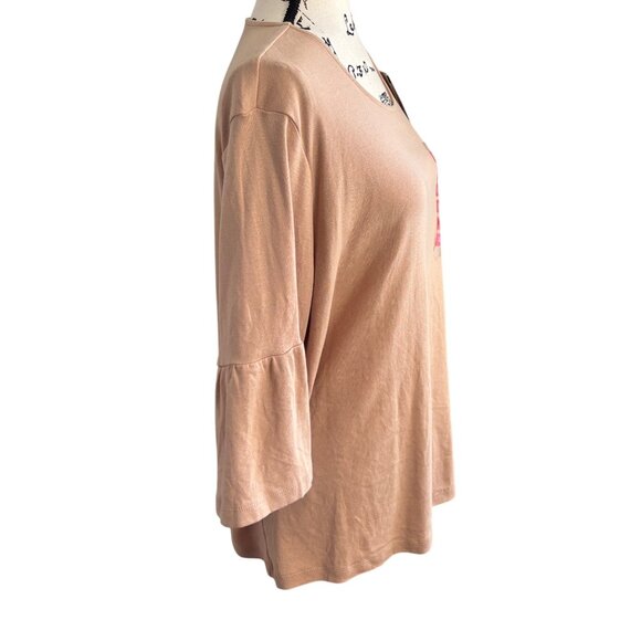 Jones New York Women's Beige 100% Cotton Top Size XXL Bell Ruffle Sleeves - Picture 2 of 7
